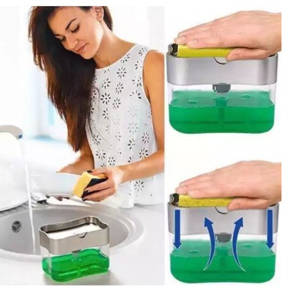 Dispenser Sabun TEKAN Tempat Sabun Cair Cuci Piring praktis tinggal tekan free Sponge - Soap Pump Holder Spons 2 in 1