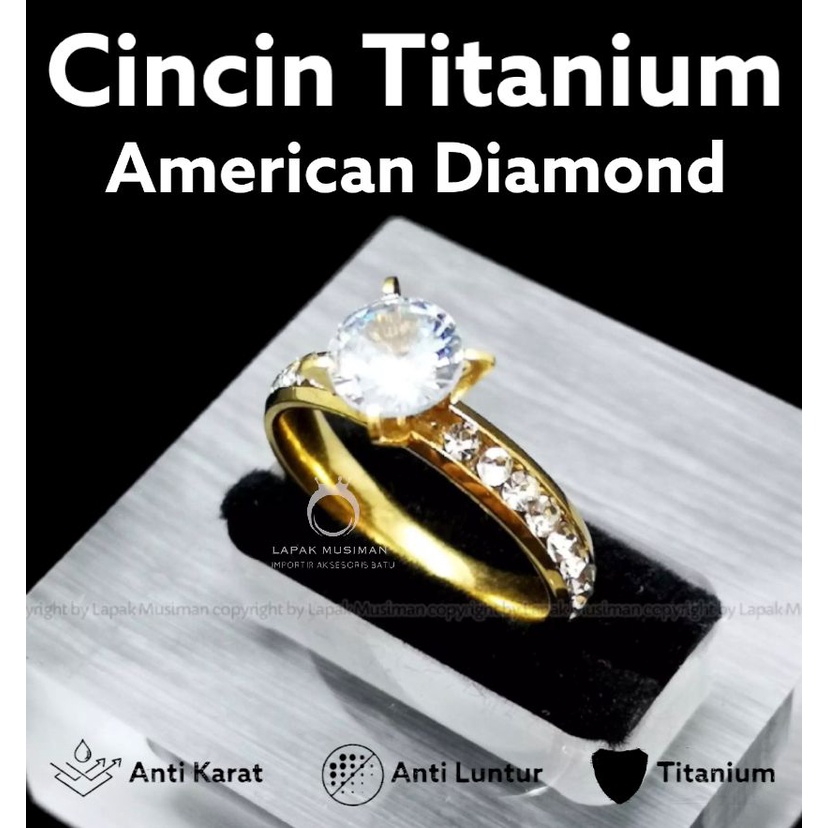 [Bayar di Tempat] Cincin Titanium Wanita Batu Berlian American Diamond Gold Silver 01