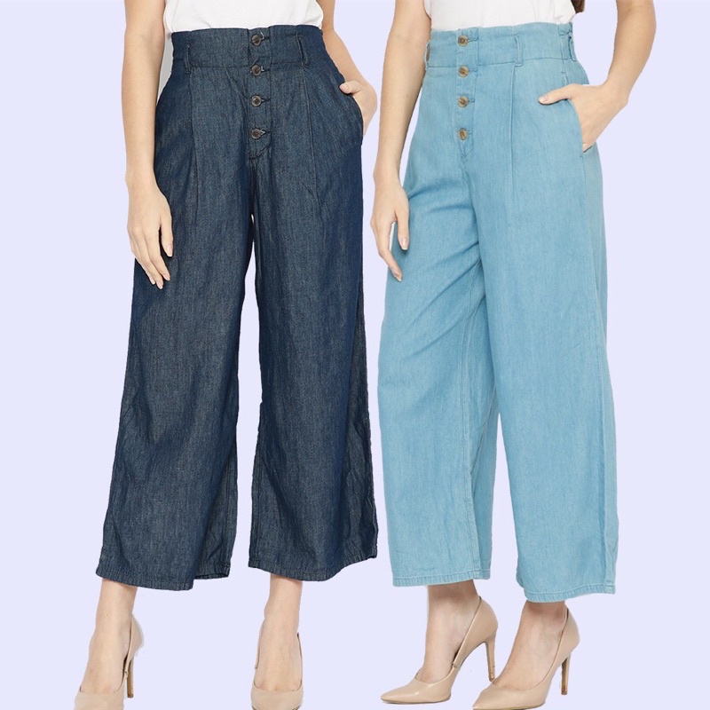 lovemecorner SALE GU WIDE LEG DENIM JEANS CELANA PANJANG WANITA MODEL KULOT LIMITED STOCK RANDOM BEL
