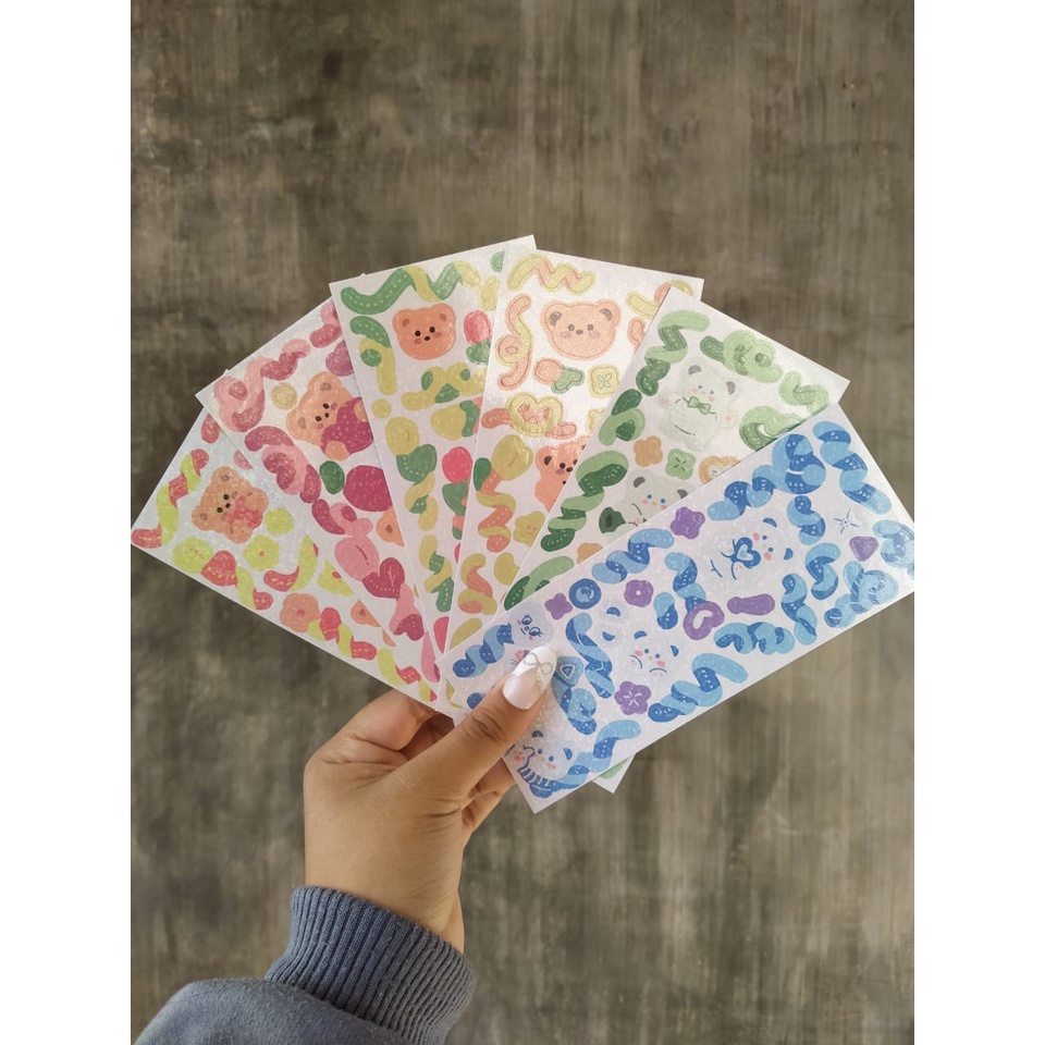 

[Canaya] Sticker Sheet Confetti Rabbit Bear Series || Sticker Kertas Cute Glossy Gliter || bujo || Deco || Aesthetic || Journal || Dekorasi
