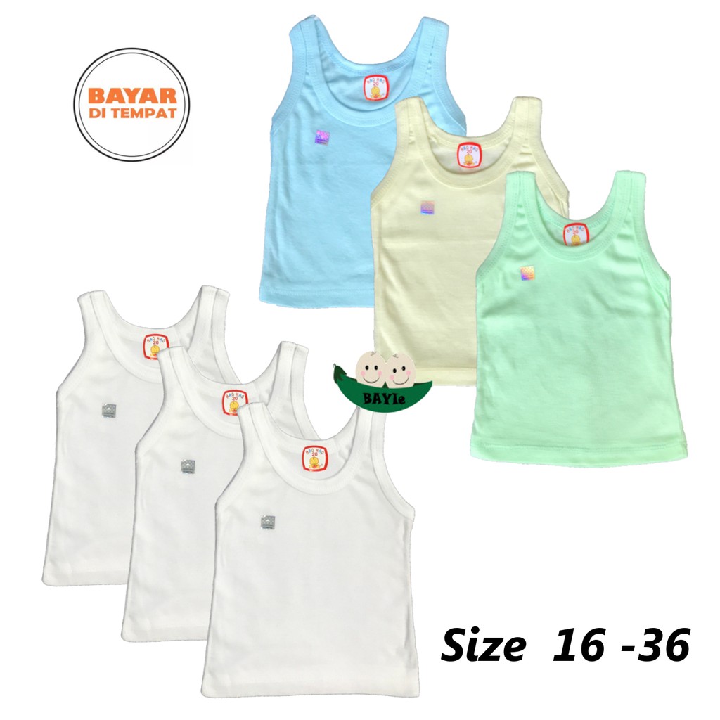 BAYIe - 3 PCS Kaos Dalam / Singlet Anak/Bayi PUTIH/WARNA HAO-HAO 100% katun SNI UMUR 0-12 TAHUN