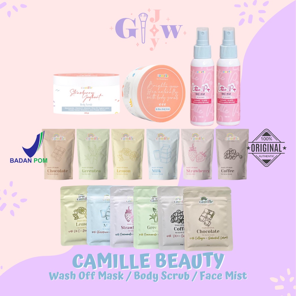 CAMILLE masker wash off body scrub facemist face mist bpom lulur murah original mencerahkan jerawat daki memutihkan beruntusan bruntusan