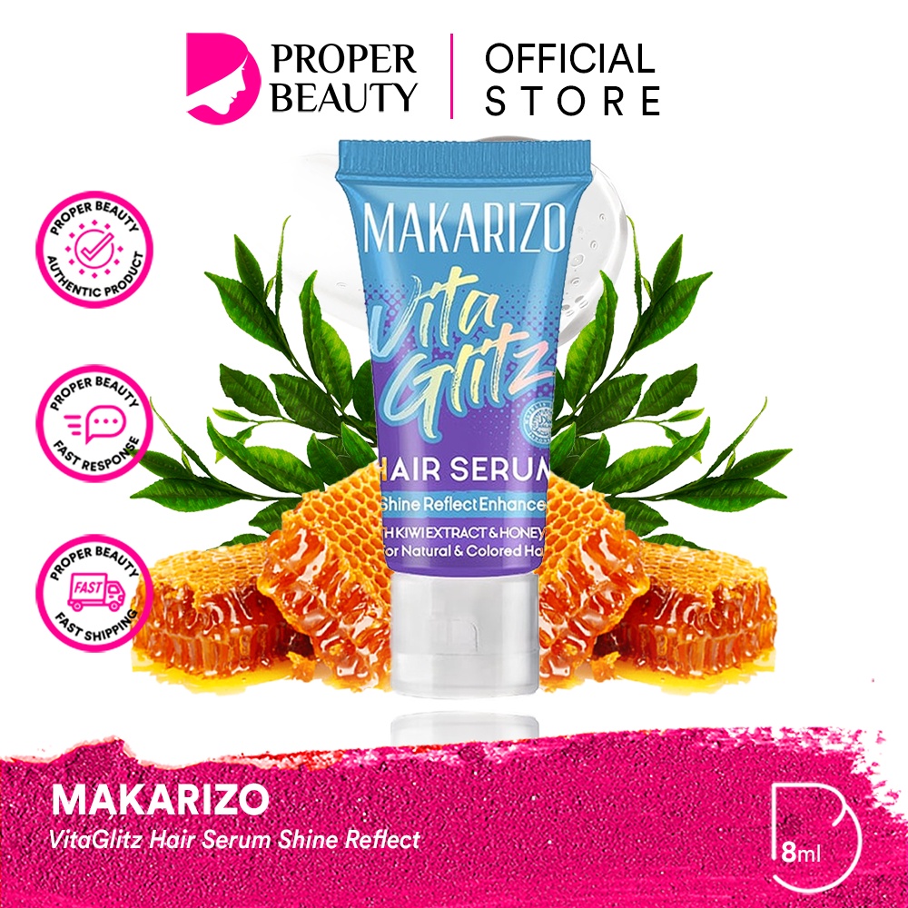 MAKARIZO VitaGlitz Hair Serum Shine Reflect Enhancer Indonesia / Serum Rambut Tube 8ml / For Natural &amp; Colored Hair Strength Booster Revitalizing Care / Treatment Perawatan Vitamin Creambath Parfum / Energy Fibertherapy Shampoo Advisor Profesional / Paket