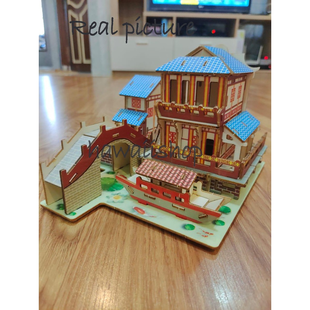 Hawaii Shop Puzzle 3D DIY bahan kayu JIANG NAN mainan puzzle edukasi anak (kado &amp; pajangan)