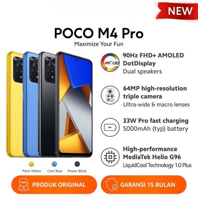 Xiaomi Poco M4 Pro [6GB+128GB - 8GB+256GB] MediaTek Helio G96 - 64MP Triple Camera - NFC - 6.43&quot; AMOLED - 5000mAh Garansi Resmi Xiaomi 15 Bulan