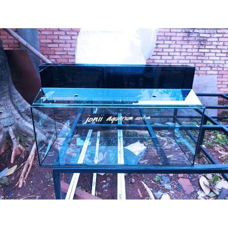 aquarium 100x40x40 8mm set top filter dan tutup