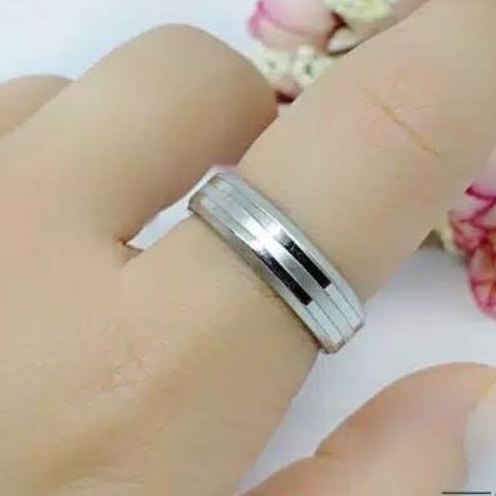 CINCIN TITANIUM / CINCIN PUTIH PRIA WANITA / CINCIN TITANIUM 2 GARIS SILVER