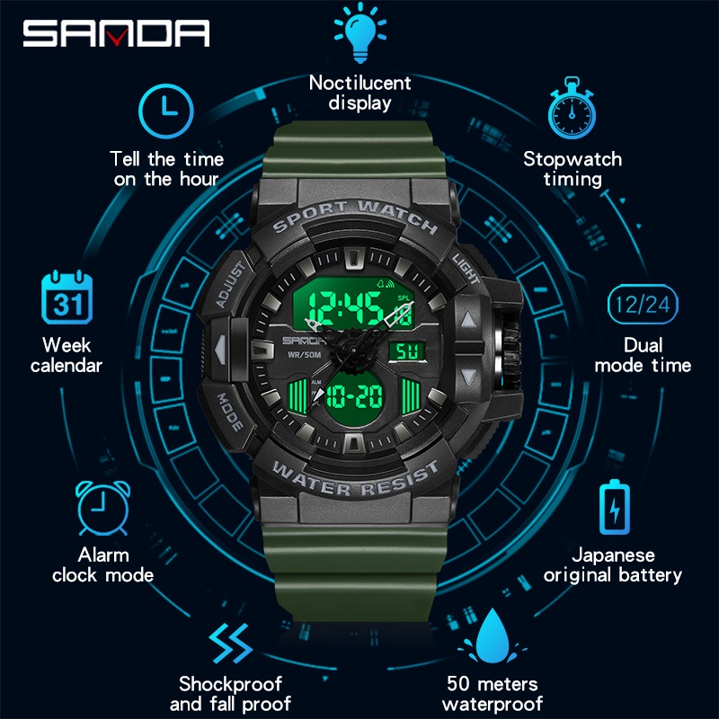 SANDA 3129 Jam Tangan Pria Wanita Digital Analog Tali Rubber Shockproof Anti Air WATCHKITE WKOS