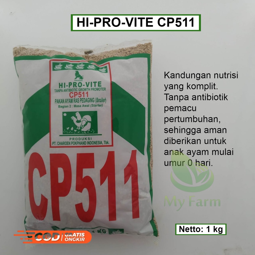 Pur Hi Pro Vite CP511 Charoen Pokphand Kemasan 1 Kg Voer Makanan Ayam Ras Pedaging Broiler Masa Awal