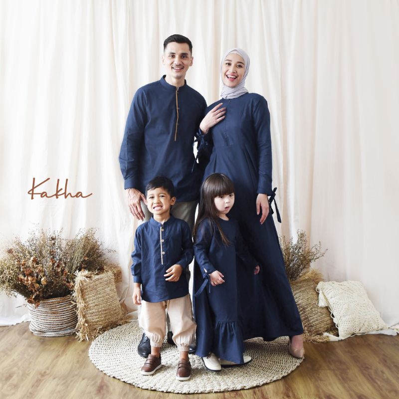 Kakha - Gamis Anak Linen series Navy size XXXL