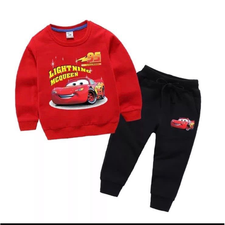 SETELAN SWEATER JOGER ANAK TERBARU TERMURAN MOTIF MCQUEEN 95 UNTUK 1-5 TAHUN