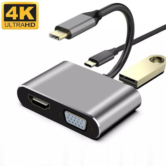 Converter USB Type-C To HUB PD USB 3.0 HDTV VGA 4 In 1 Adapter