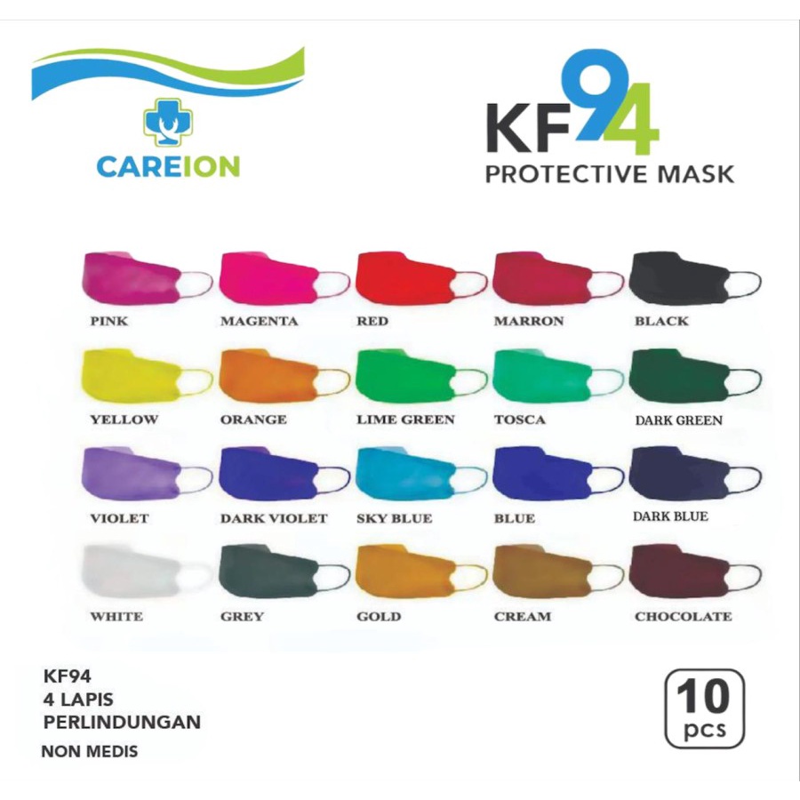 Masker KF94 WARNA PREMIUM Korea isi 10 pcs Disposable mask 4 play 4D - 10PC KF94 PUTIH