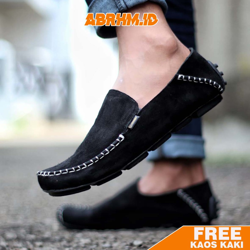 ABRHM X MOCSUE Sepatu Slip On pria Sepatu Pria Casual Sepatu Slip Kerja Cowok / Cowo Sepatu Kasual Santai Kerja Kulit Asli Original Murah Terlaris