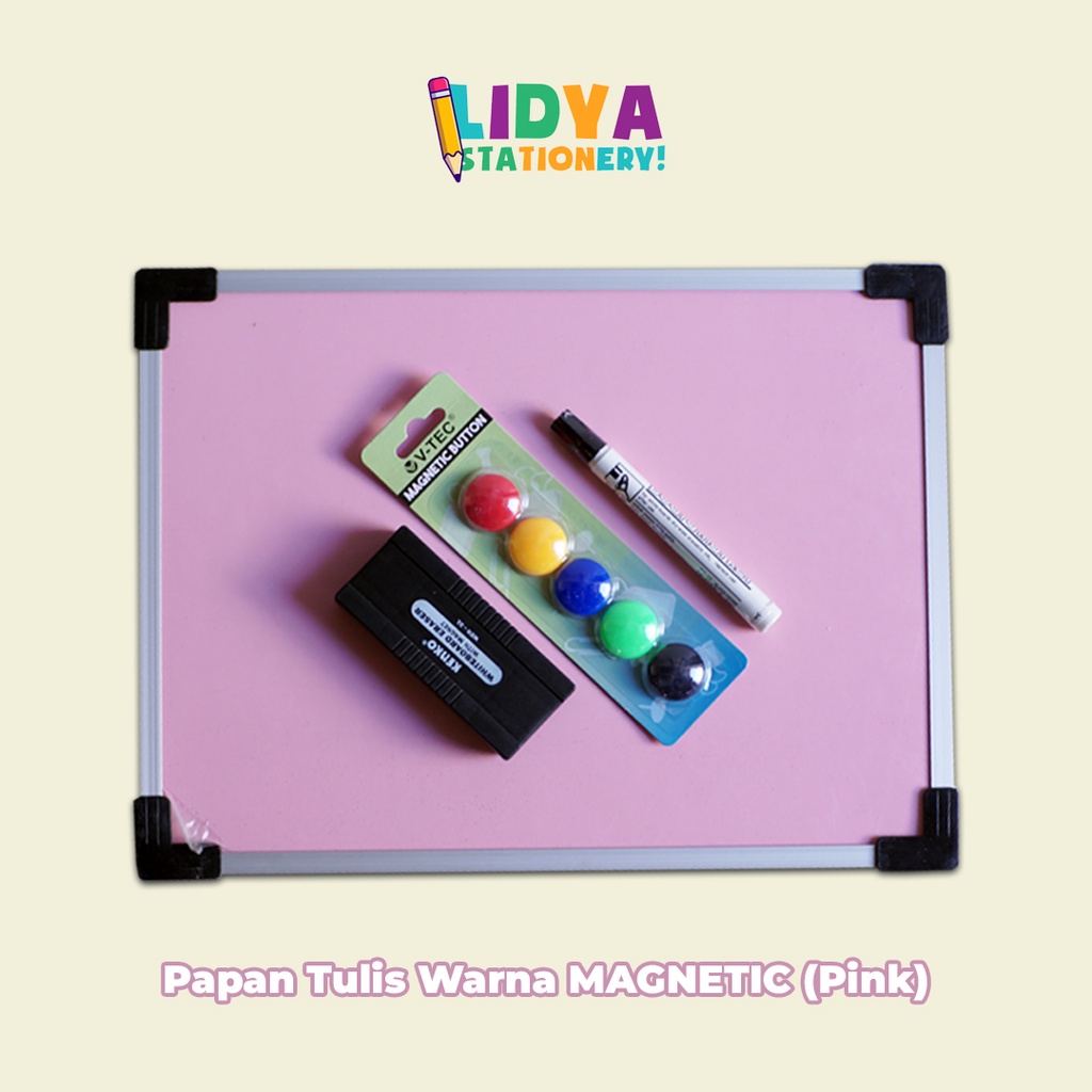 

Pink MAGNETIC Board Alumunium [Size 30cmx40cm ] Papan tulis Anak