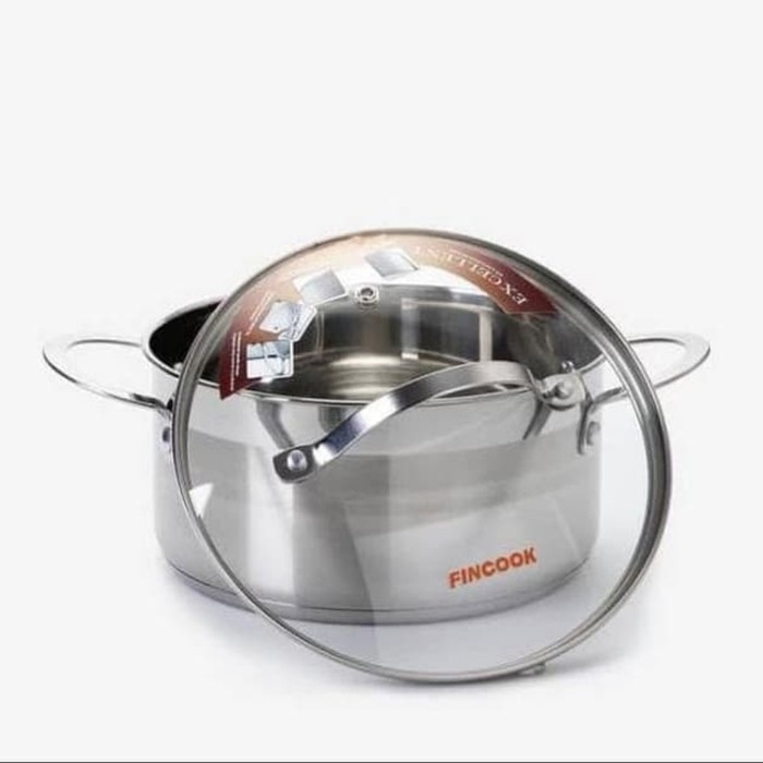 Panci Dutch Oven Fincook Stainless 24cm Tutup Kaca DO2405SSGL