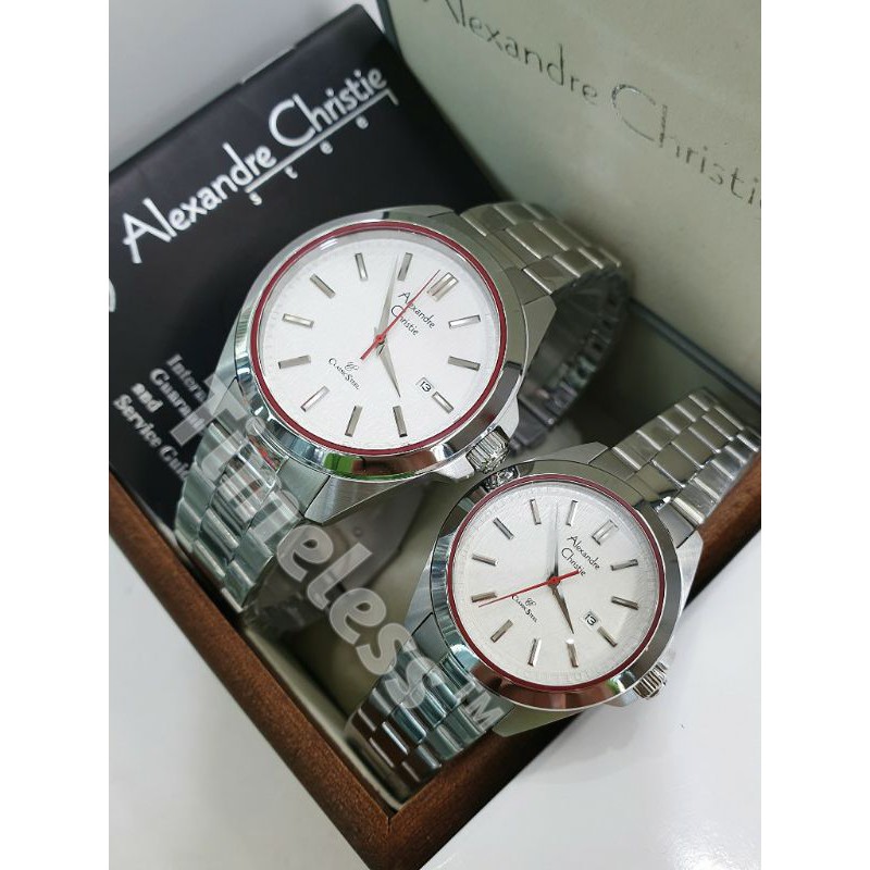 Jam tangan couple alexandre christie ac 8644 MD Silver Red