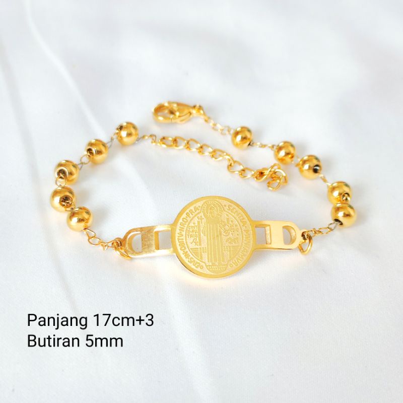Gelang Tangan Rosario Titaniun Warna Emas Antikarat