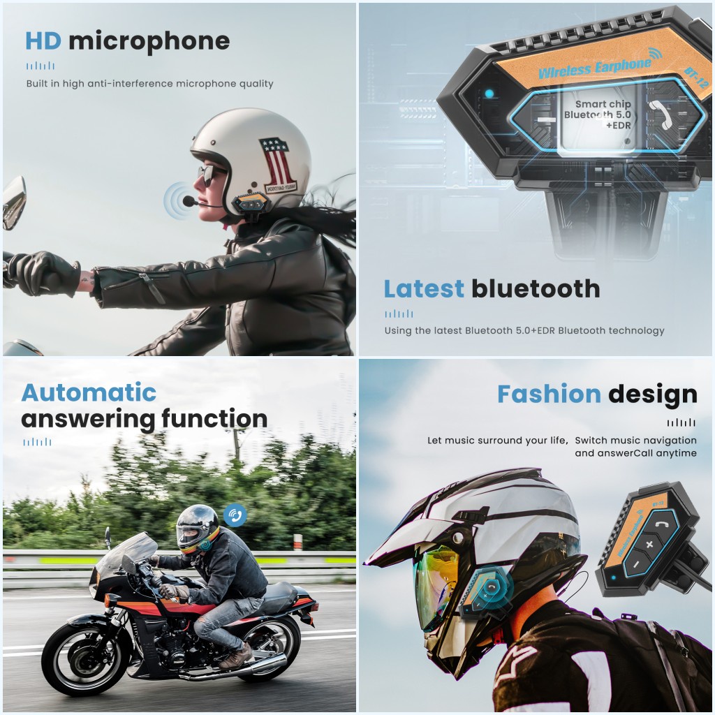 【Hadiah gratis】Bluetooth 5.0 Moto Helmet Headset Wireless Handsfree Stereo Earphone Motorcycles Headphones MP3 Speaker 1000mah