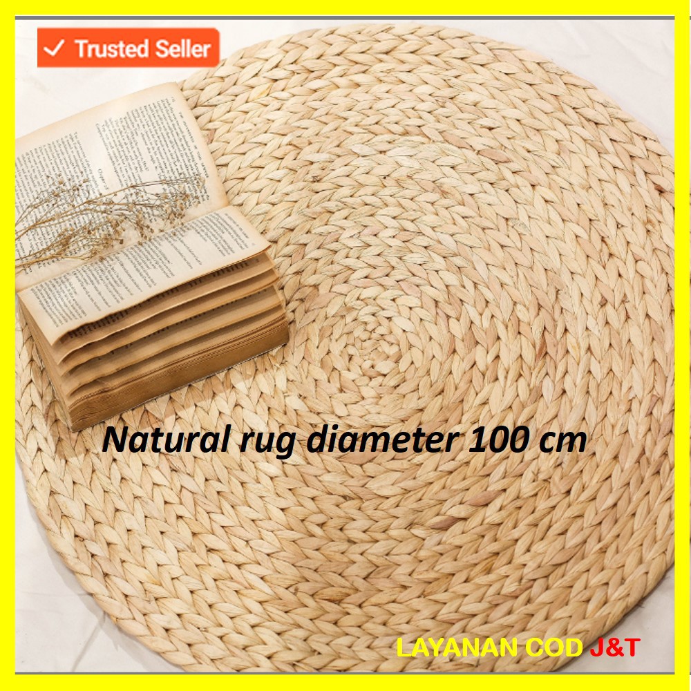  karpet  bulat natural rug floormat anyaman  enceng 