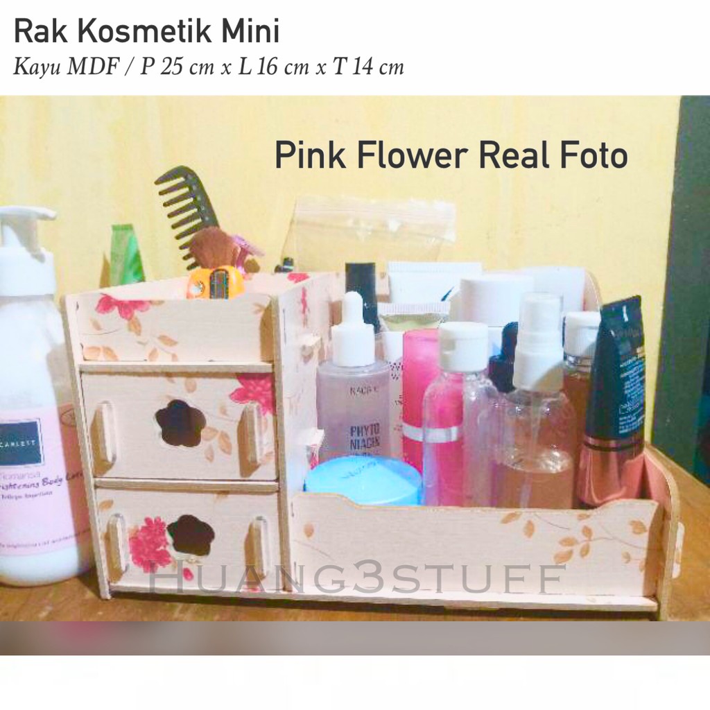 Rak Kosmetik Mini Bahan Kayu Tempar Cosmetic Storage Bumbu Dapur Serbaguna Kuas