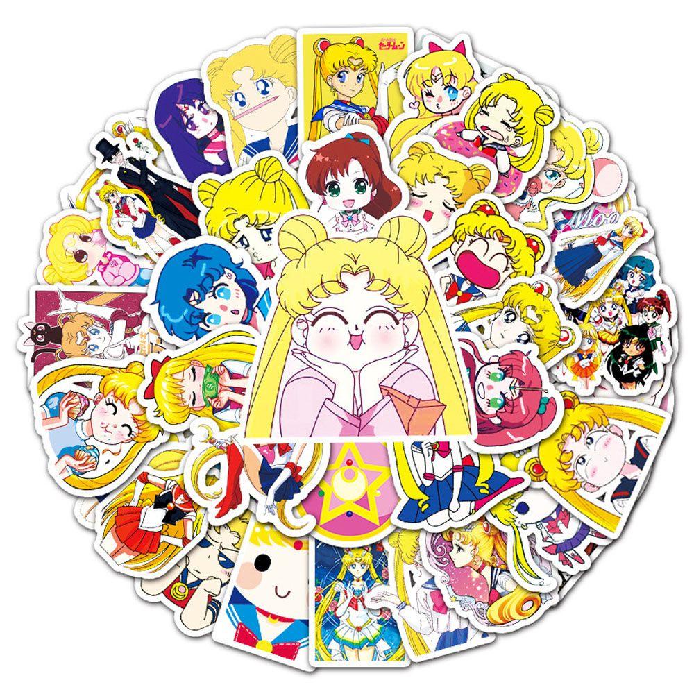 Agustina Sailor Moon Stiker Tahan Air Label Dekorasi Gitar Kartun Gadis Gaya Diary Stiker Perlengkapan Kantor Sekolah Koper Skateboard Graffiti Stiker