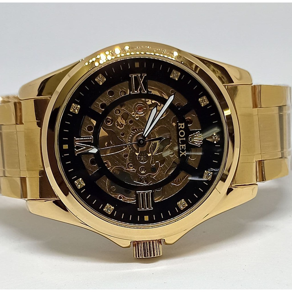 JAM TANGAN ROLEX COWO PRIA AUTOMATIC OTOMATIS  TRANSPARAN GOLD ANTI AIR ORIGINAL DIGITAL TALI RANTAI