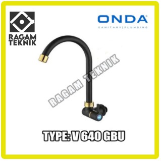 Kran Dapur Onda V 640 GBU Keran Angsa Cuci Piring Hitam Tembok Minimalist Chrome Sink Hitam