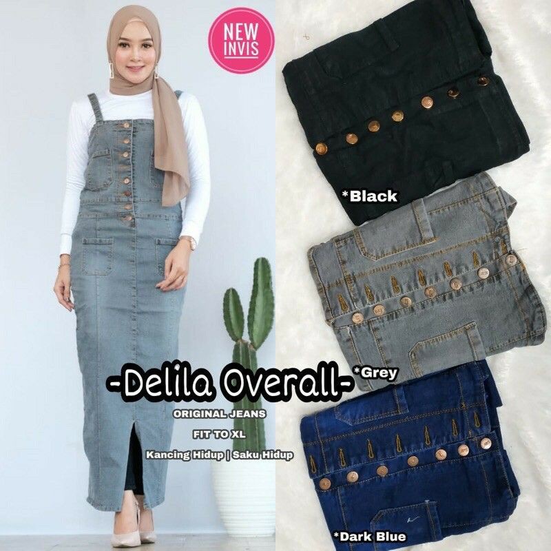 Delilla Overall Jeans Wanita Stretch Fashionabel