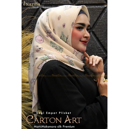 Jilbab Segi Empat Motif Plisket Polycatton Ori Nazilla-Cartoon Coksu