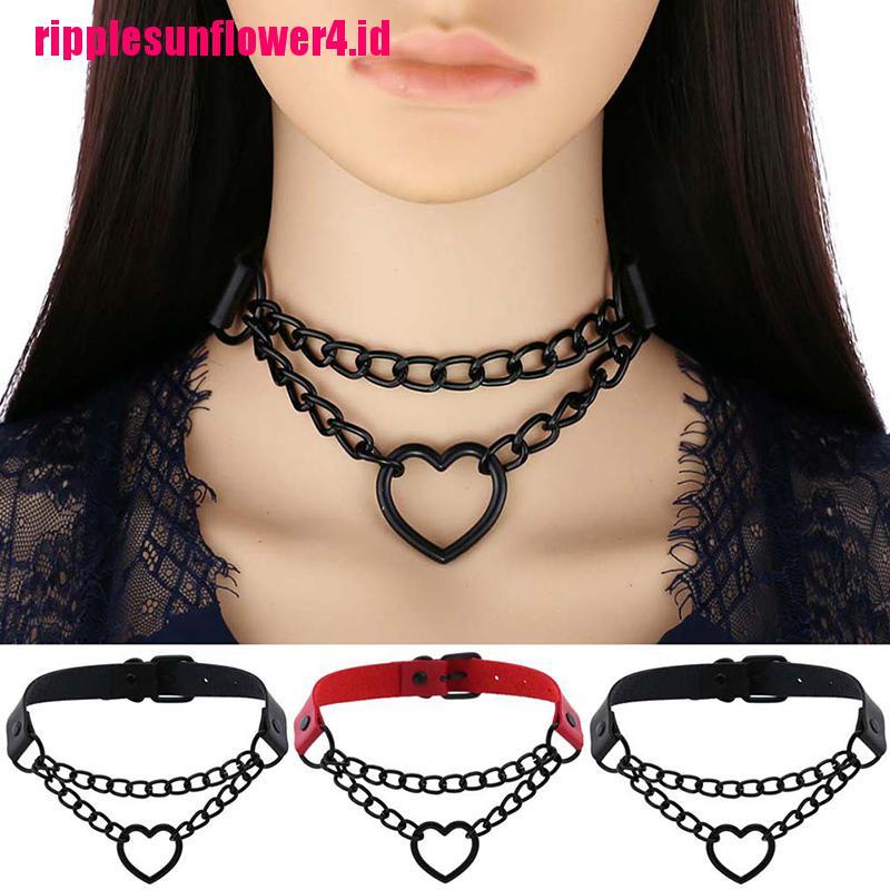 Kalung Choker Bahan Kulit PU Warna Hitam Merah Gaya Gothic Punk