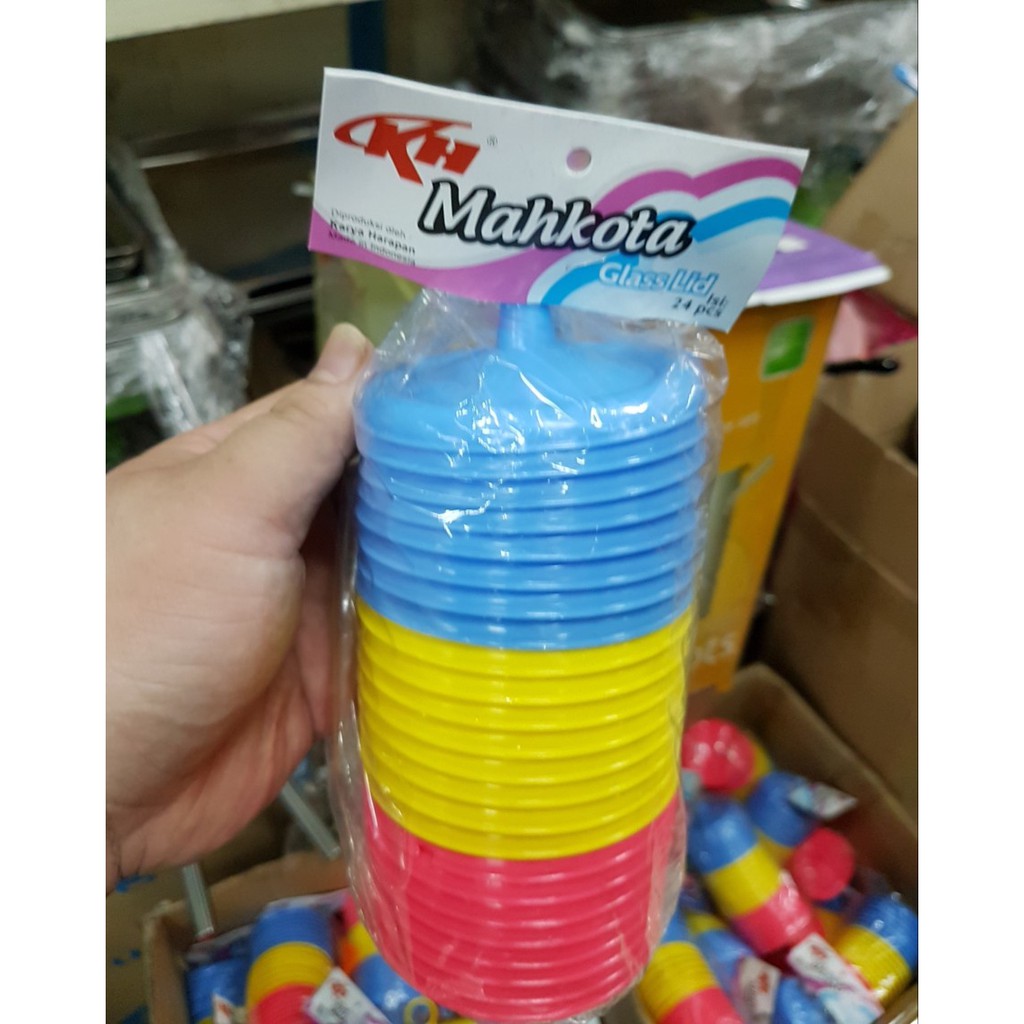 tutup gelas minum kopi teh plastik fitri mahkota rainbow 8,3 cm warna warni murah