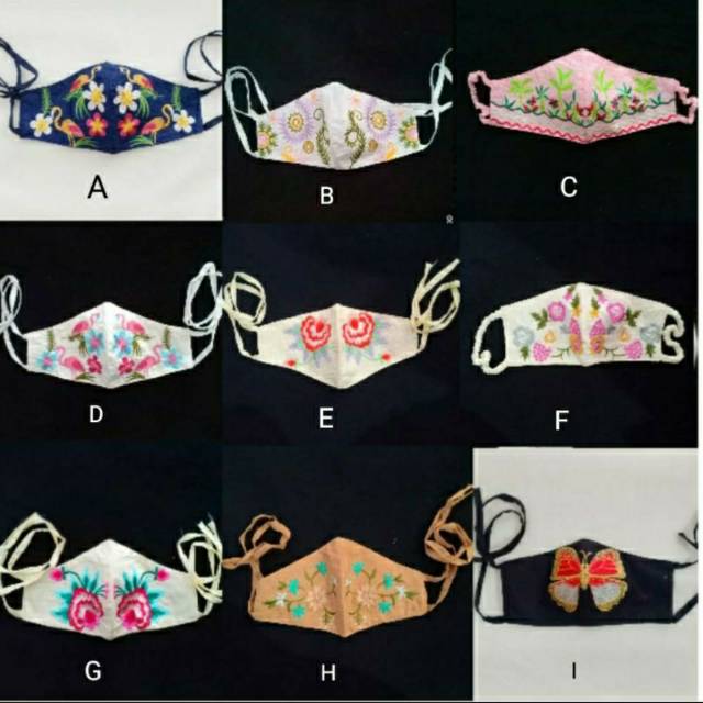 Masker Kain Bordir Cantik Motif warna 2 ply