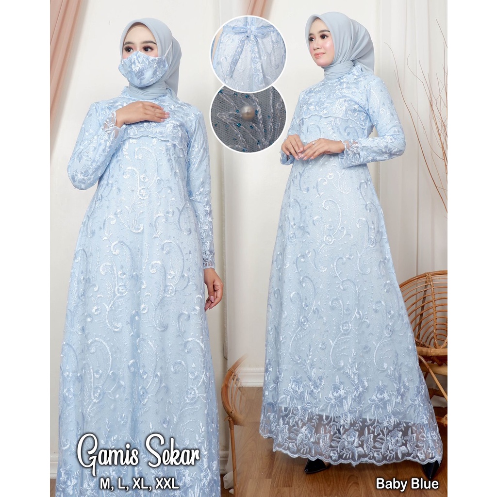 Kadai.baju / Gamis pesta tulle premium / Gamis brukat jumbo / Gamis kondangan wanita muslimah Size M L XL XXL