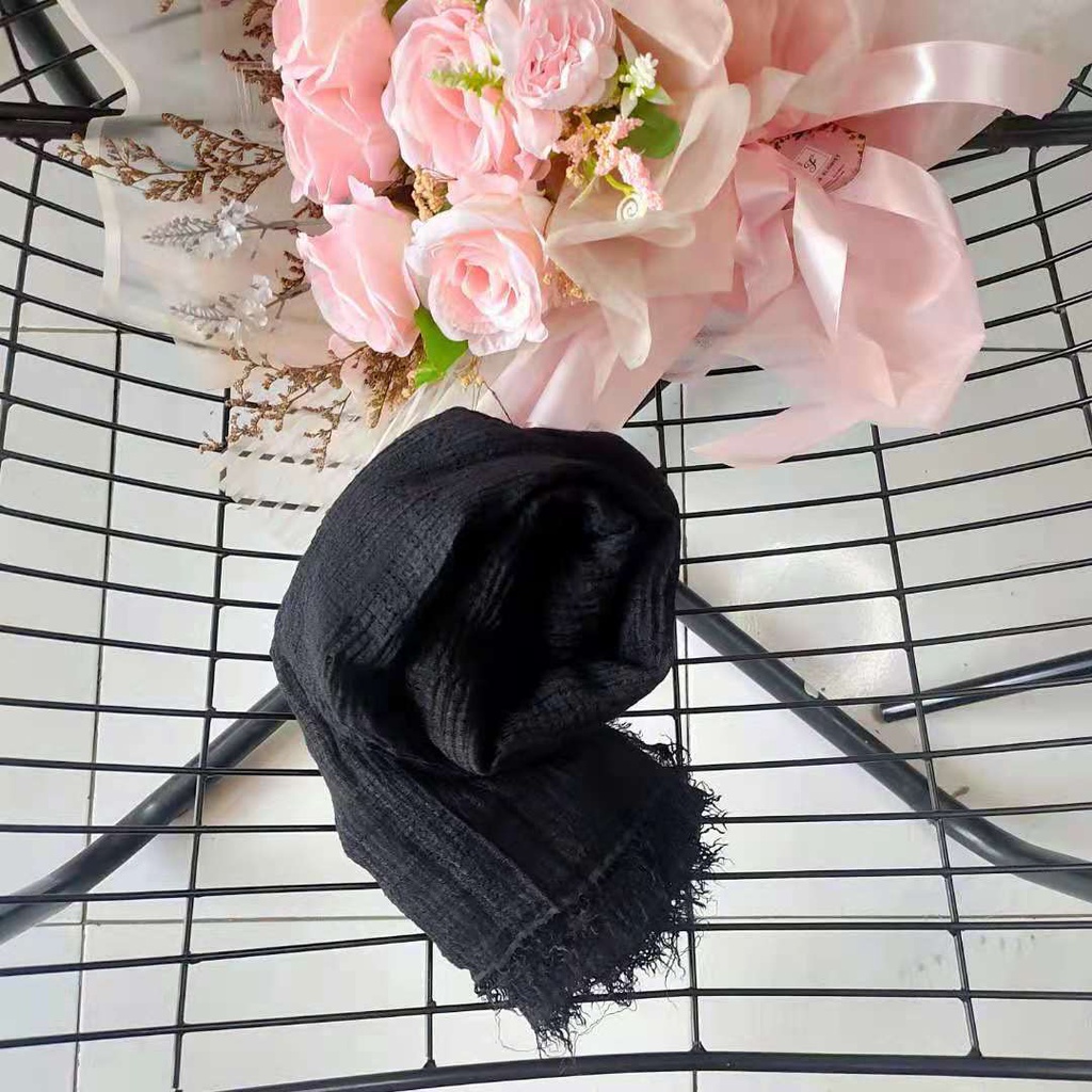 RAJUT TEBAL Pashmina Crinkle Jumbo Premium Tebal Rawis Shawl FULL Jilbab Hijab Kusut Lavanya Mei Chen-Hitam