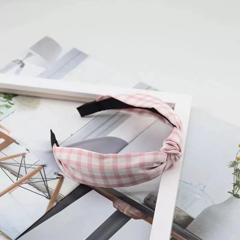 Bandana Motif Bando Simpul Aksesoris Rambut Wanita Bando Ala Korean Style Import-AR-62 #6 Pink Kotak