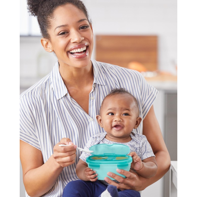 Skip Hop Easy Serve Travel Bowl &amp; Spoon Mangkok Bayi - Teal / Coral