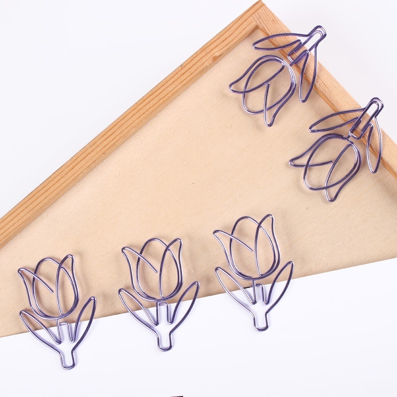 12pcs/box Purple Tulip Shaped Photos Tickets Notes Letter Paper Clip Stationery