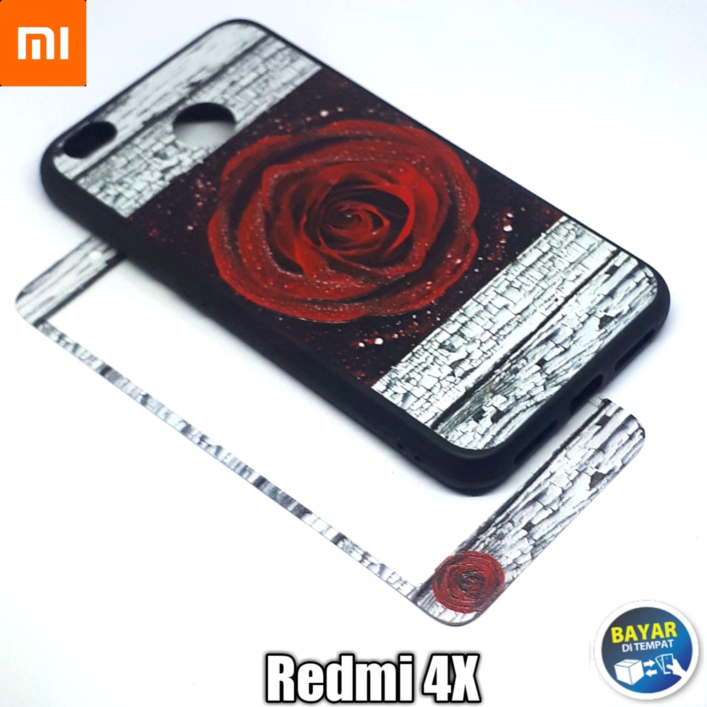 Softcase Motif Bunga + Tempered Glass For Xiaomi Redmi 4X Casing Hp Cover Hp Silikon Hp