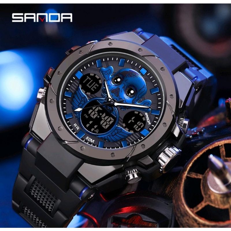 Jam Tangan Terlaris Outdoor S6087 Jam Tangan Pria Digital Analog Tali Rubber Chronograph Anti Air