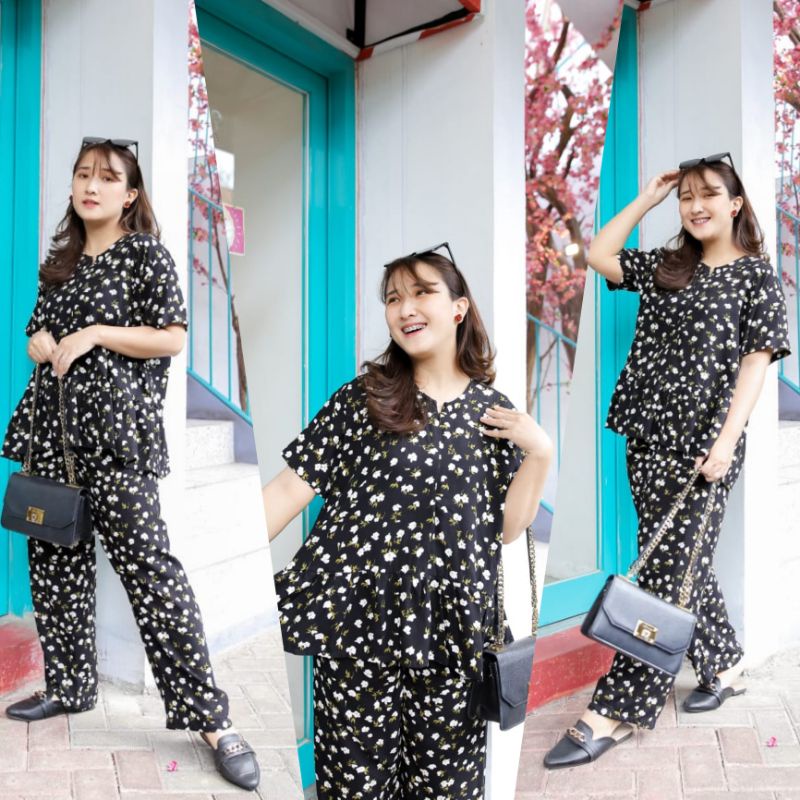 ONE SET PAJAMAS REMPEL LENGAN PENDEK/PIYAMA REMPEL BUSUI /LD 120 (all size)/BAHAN KATUN-RAIZE SET