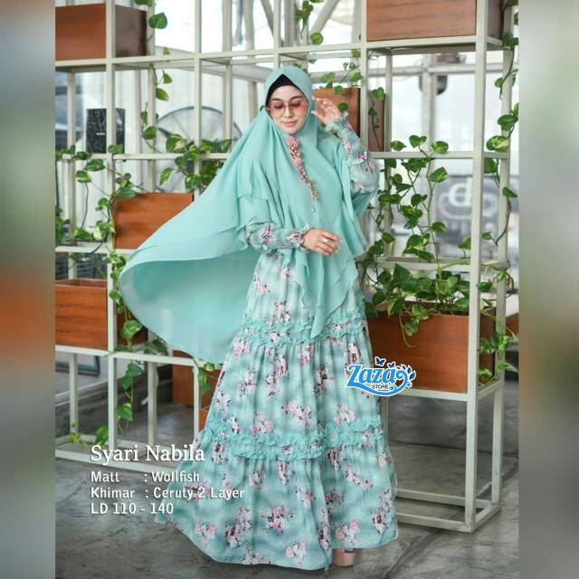 Gamis syari set motif gamis syari wolfia gamis busui gamis jumbo Syari Nabila by Zaza
