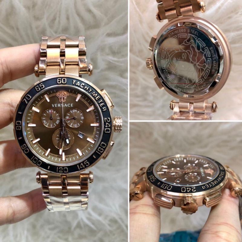 Jam Tangan Pria Versace Chronograph Rose Gold Quartz Japan Premiu