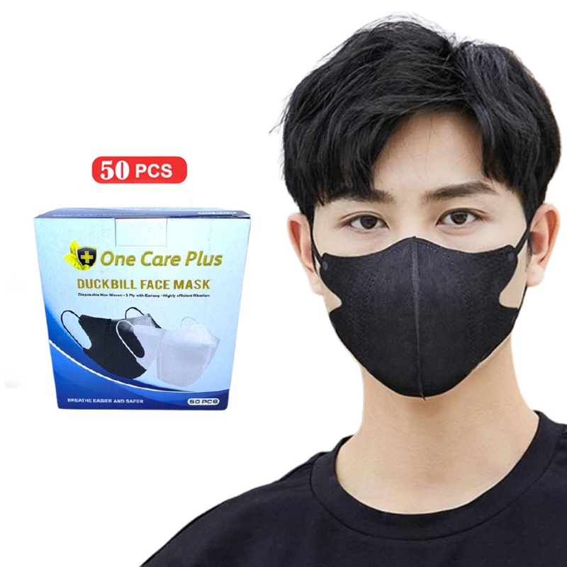 Masker One Care Plus DuckBill Face Mask 3 PLY 1 Box Isi 50 Pcs Tahan Air Nyaman dan Elastis Warna HI