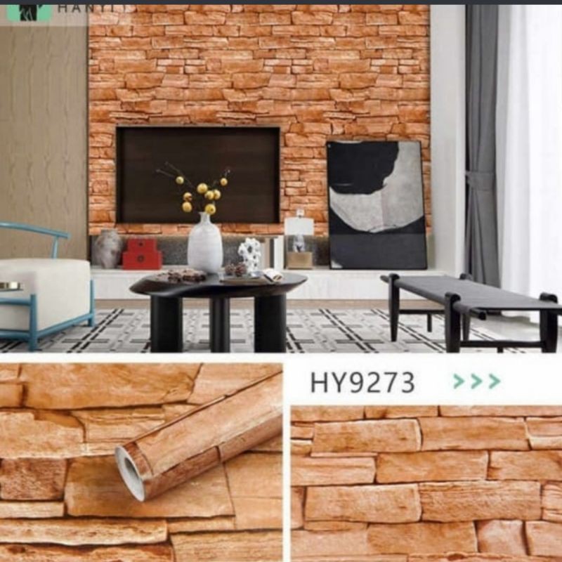 Wallpaper stiker dinding Motif Batu Bata Coklat 3d