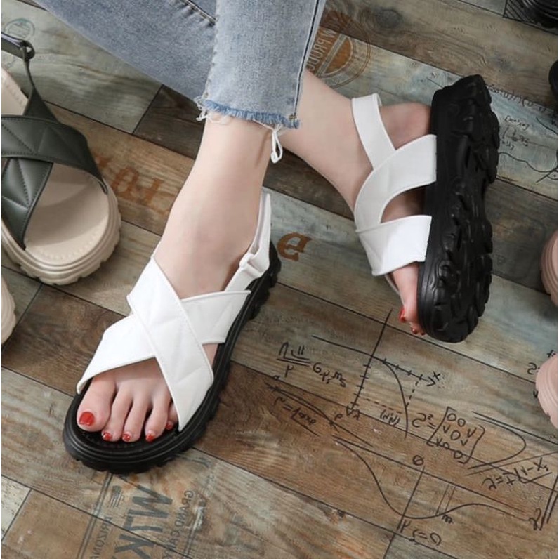 SEPATU SANDAL WANITA IMPORT SANDAL WADGES TALI BELAKANG VELCRO SANDAL SELOP SILANG PEREMPUAN