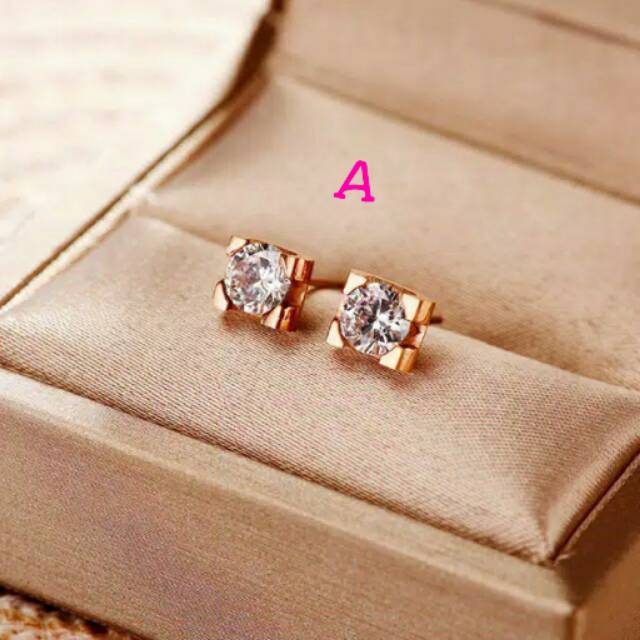 Anting Titanium Asli Diamond Permata Fashion Korea Anti Karat &amp; Alergi