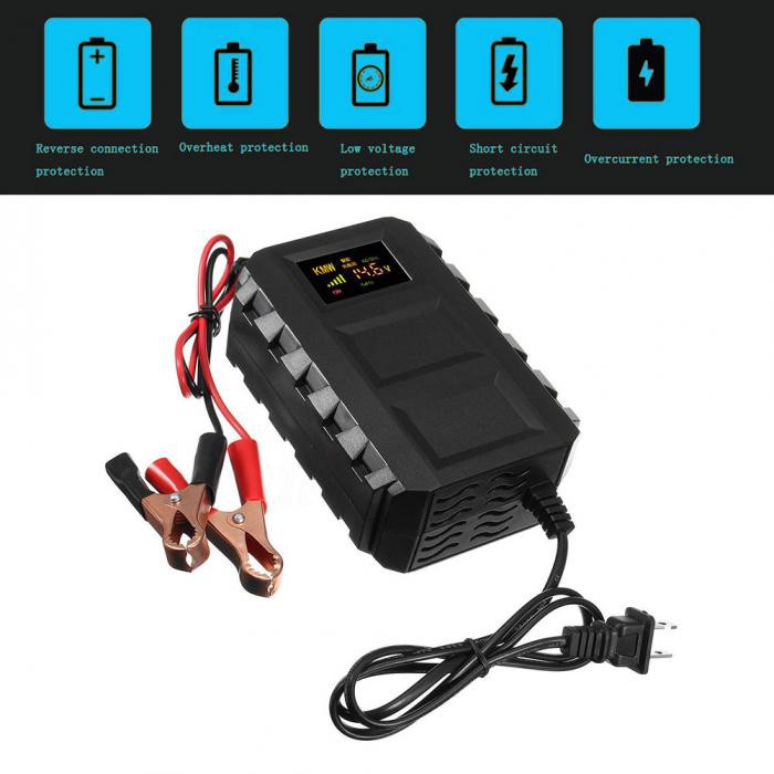 Taffware Sikeo Charger Aki Mobil Lead Acid Dry Colloid Smart Battery Charger 12V6A - DXY88 - Black