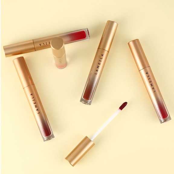 LAMEILA Lip Glaze Lipstick Gold Pelembab Tahan Lama Lip Gloss Pewarna Bibir Cair L22