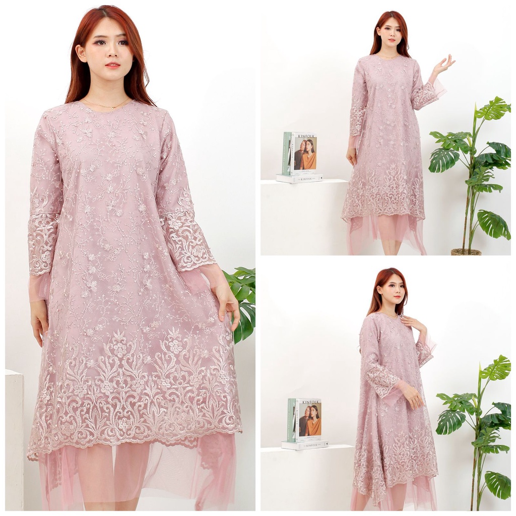 (6wrn) Dress Pesta Floren Tunik Kondangan / Dress Modern / Dres Terbaru / Dres Remaja / Dress Kondangan / Dres Brukat / Kebaya Pesta / Tunik Muslim Pesta